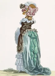 デュパンが刻印した遊歩道ガウンの背面図、「Galeries des Modes et Costumes Francais」、プレート番号224